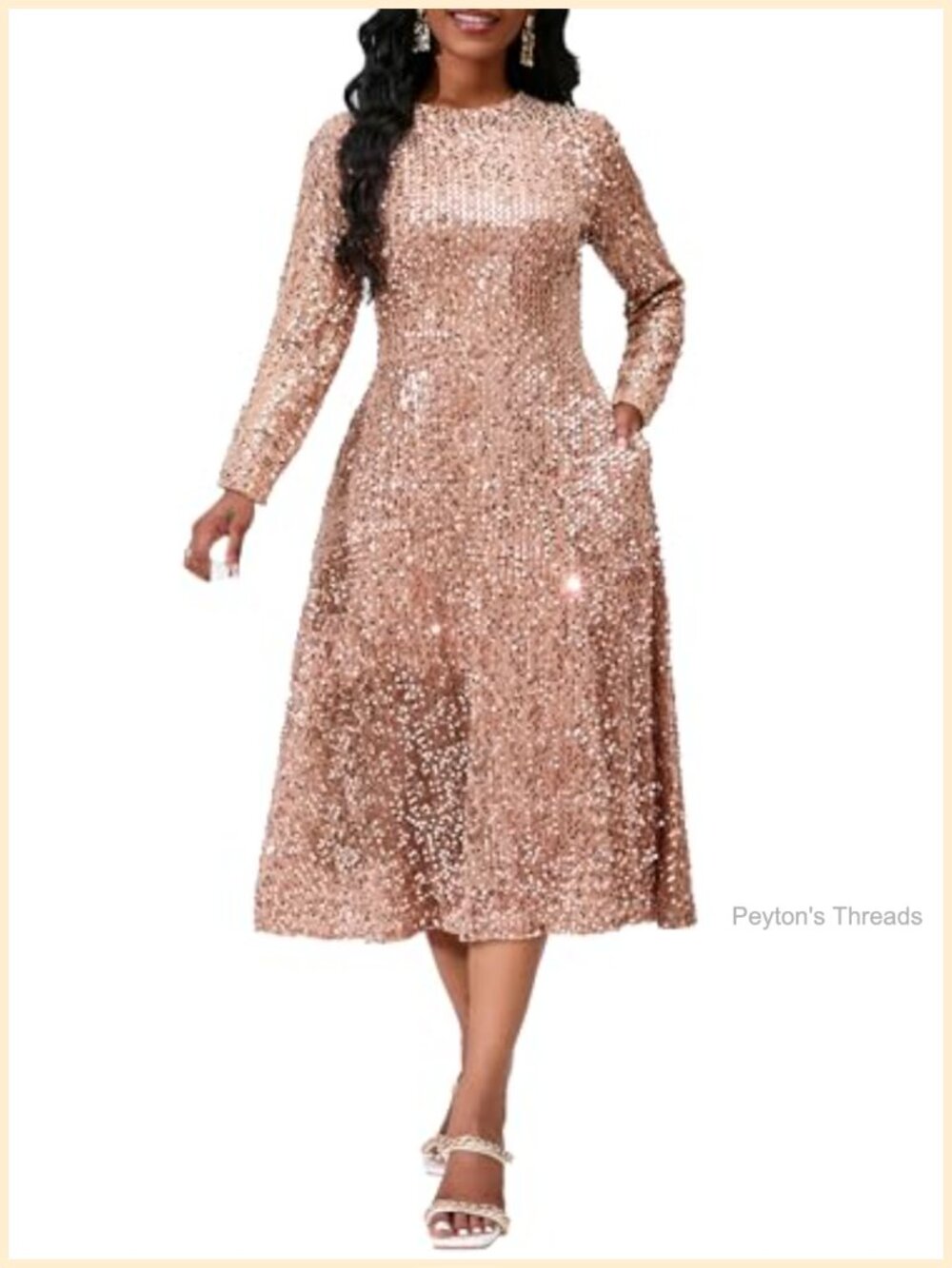 Long Sleeve Sequin Maxi A-Line Dress Club Night Out Party